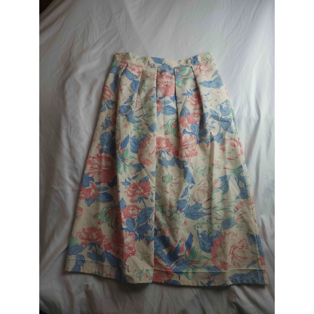 D.S. Sport Skirt Womens Pink Blue Floral A-Line Pleated Midi Casual Vintage